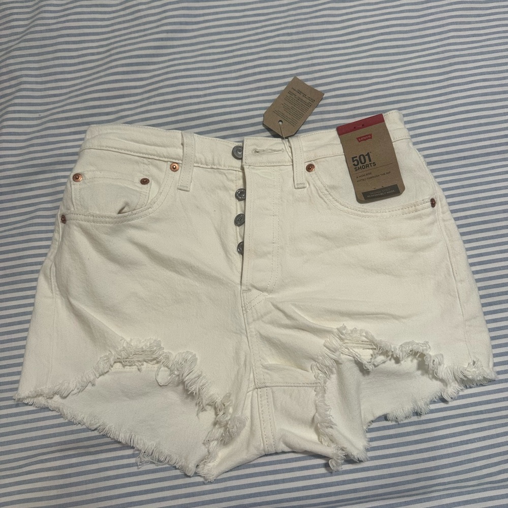 Levi's White Jean Shorts Distressed Raw Hem